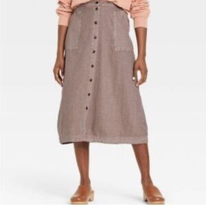 Universal Thread A-Line Button-Front Skirt - Taupe